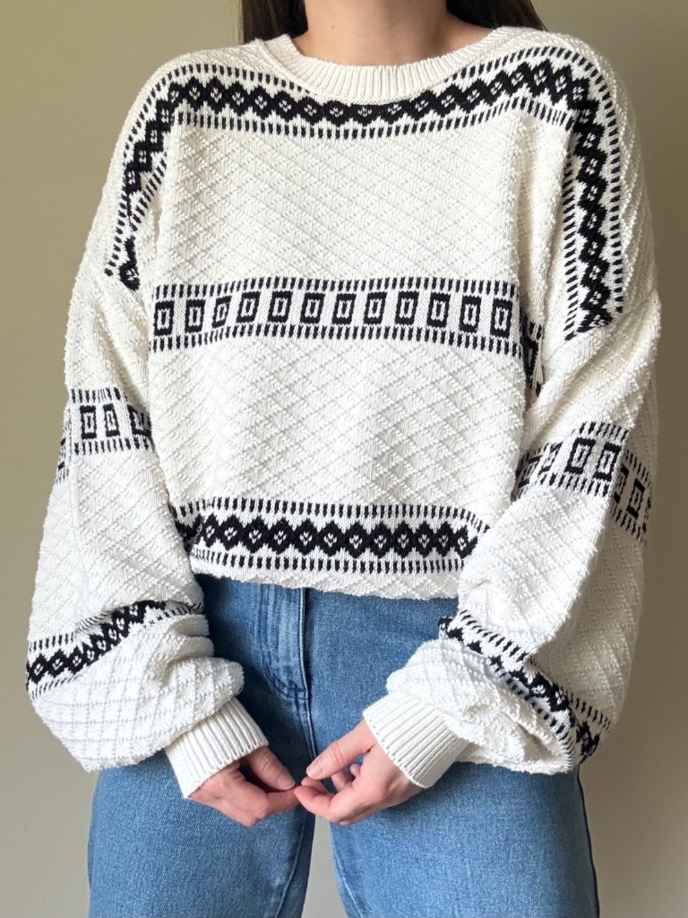 Vintage Claiborne 100% Cotton Knit Crewneck Sweater